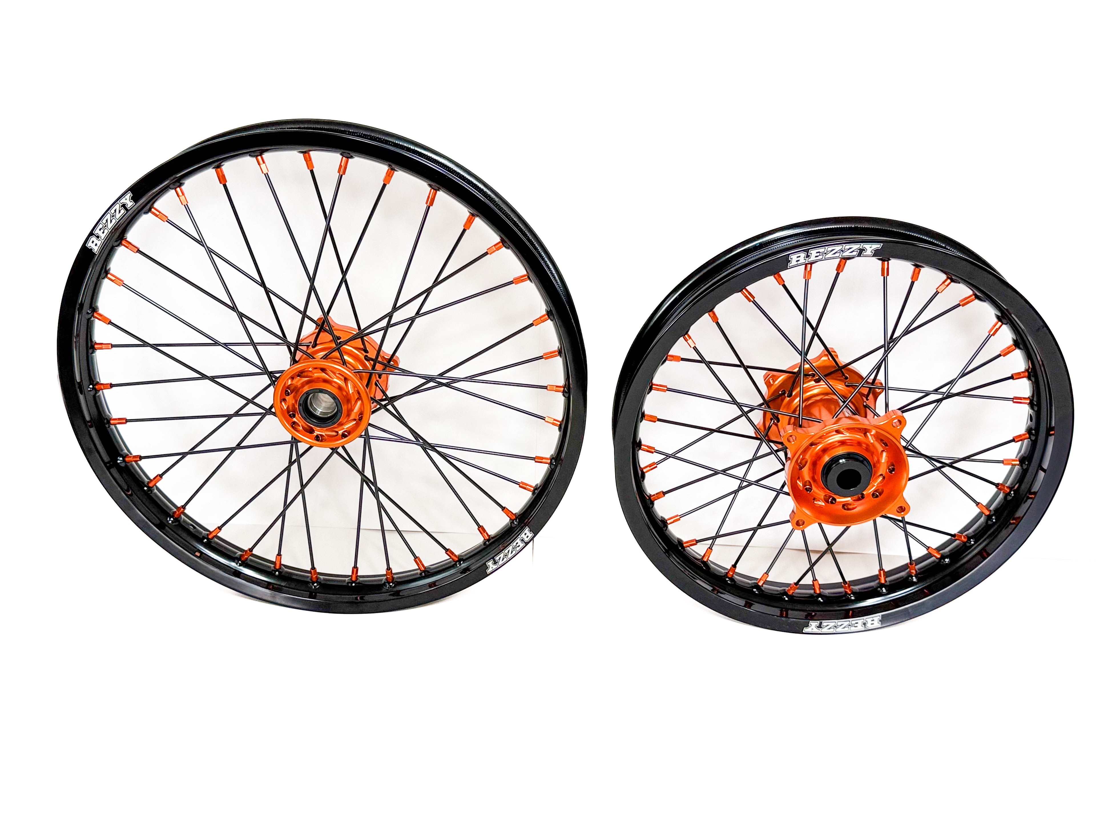 Rezzy Racing Wheel Set – Orange Hubs, Black Hubs and Orange Nipples 19x16
