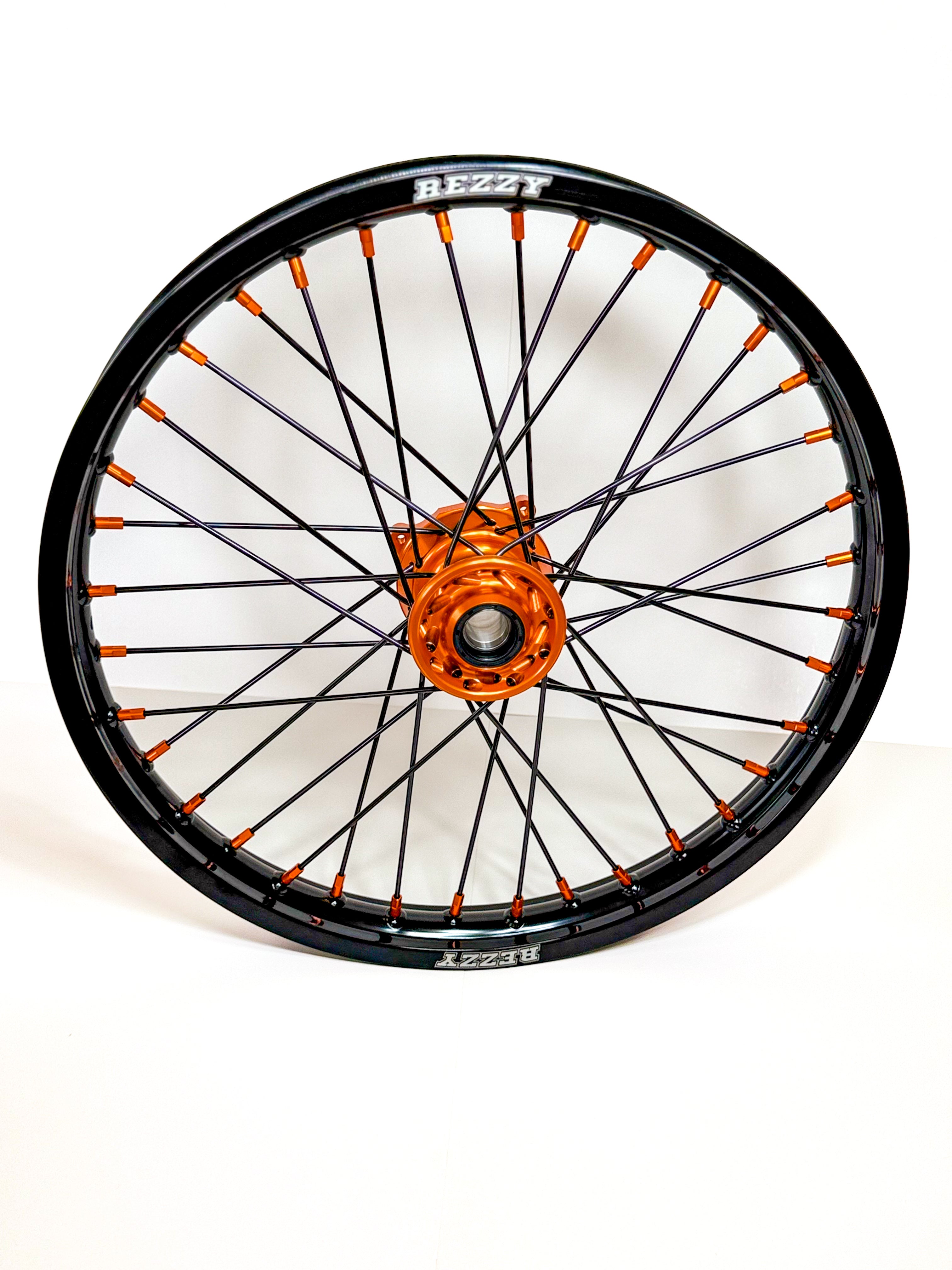 Rezzy Racing Wheel Set – Orange Hubs, Black Hubs and Orange Nipples 19x16