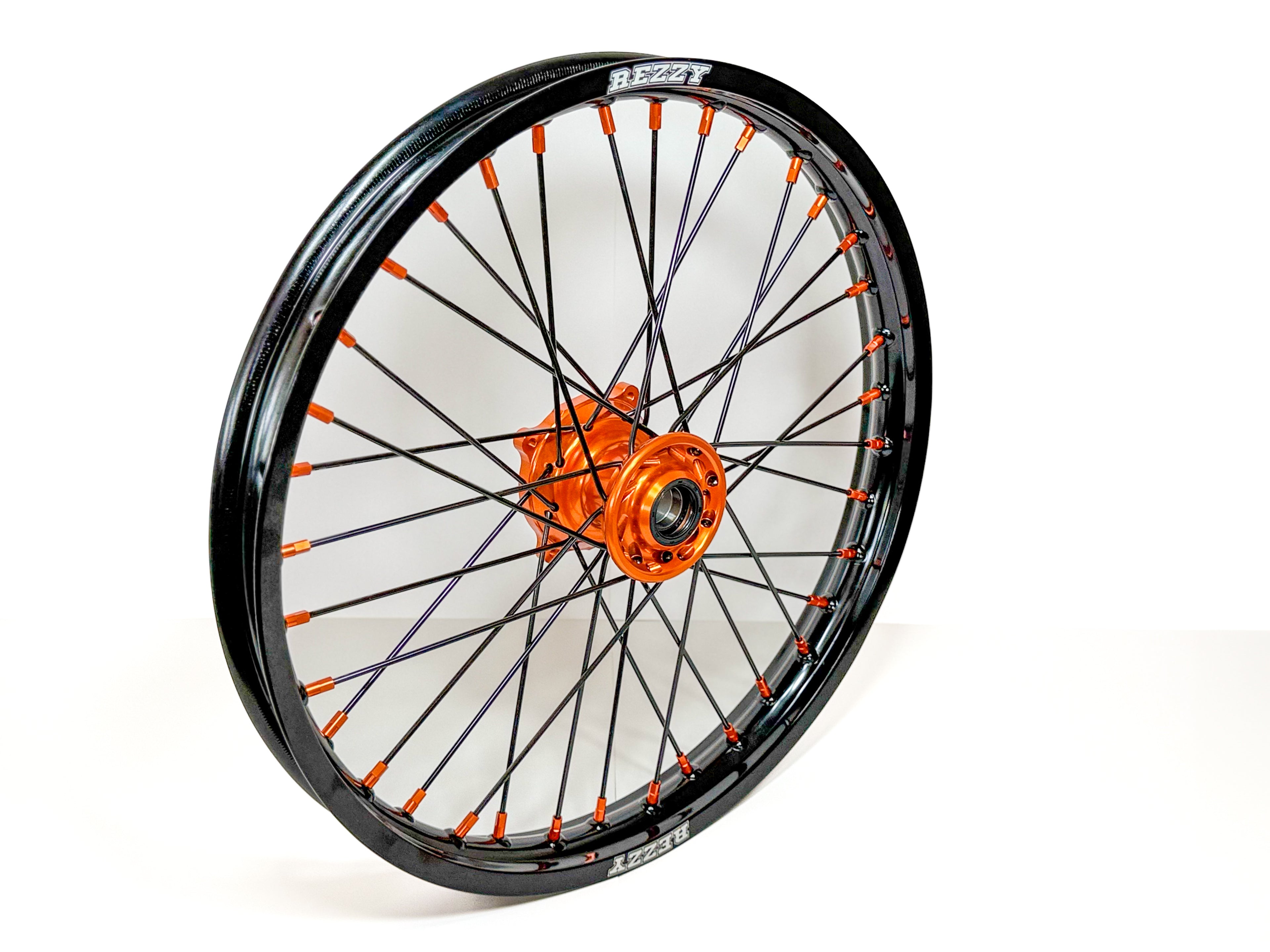 Rezzy Racing Wheel Set – Orange Hubs, Black Hubs and Orange Nipples 19x16