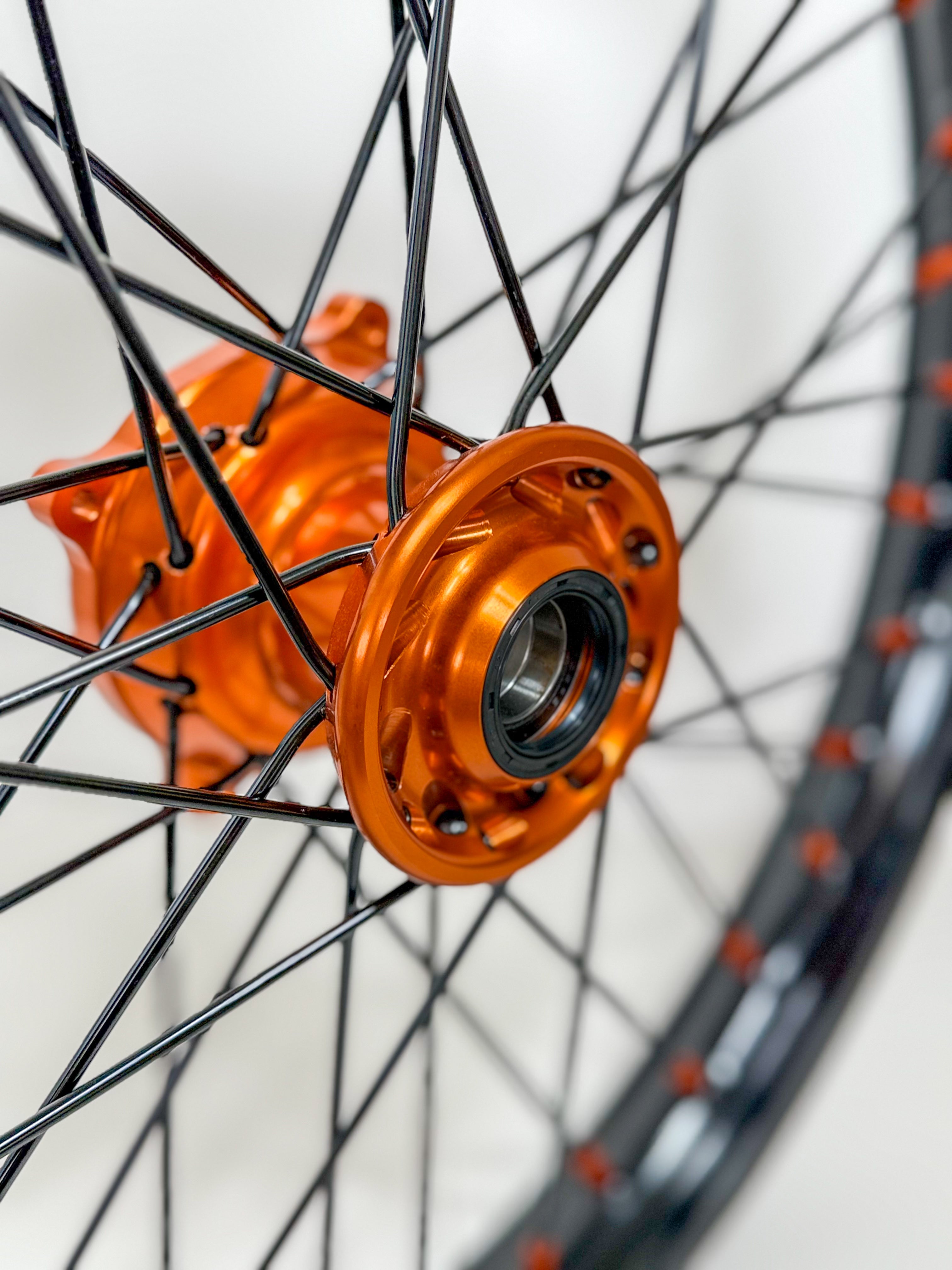 Rezzy Racing Wheel Set – Orange Hubs, Black Hubs and Orange Nipples 19x16