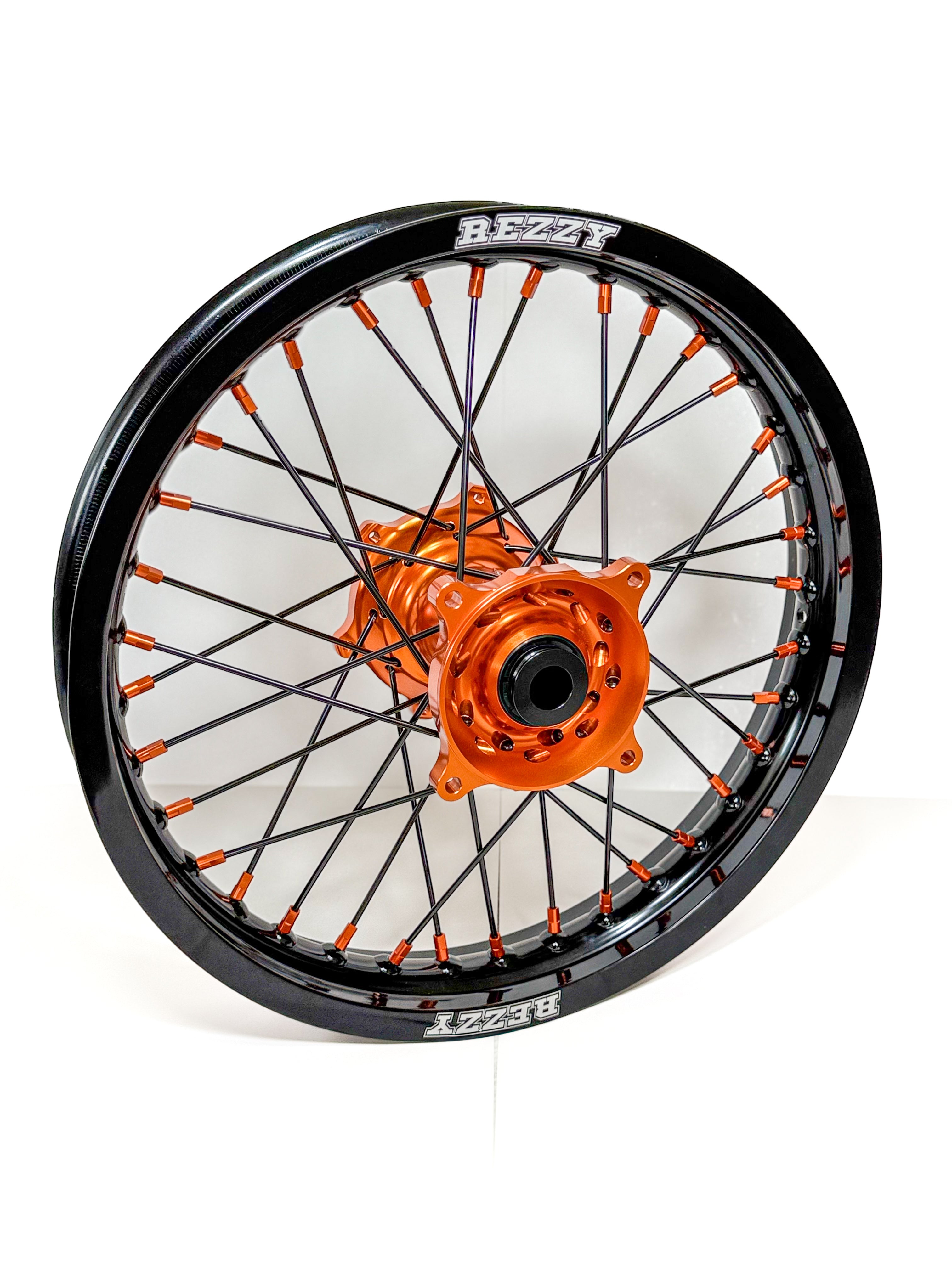 Rezzy Racing Wheel Set – Orange Hubs, Black Hubs and Orange Nipples 19x16