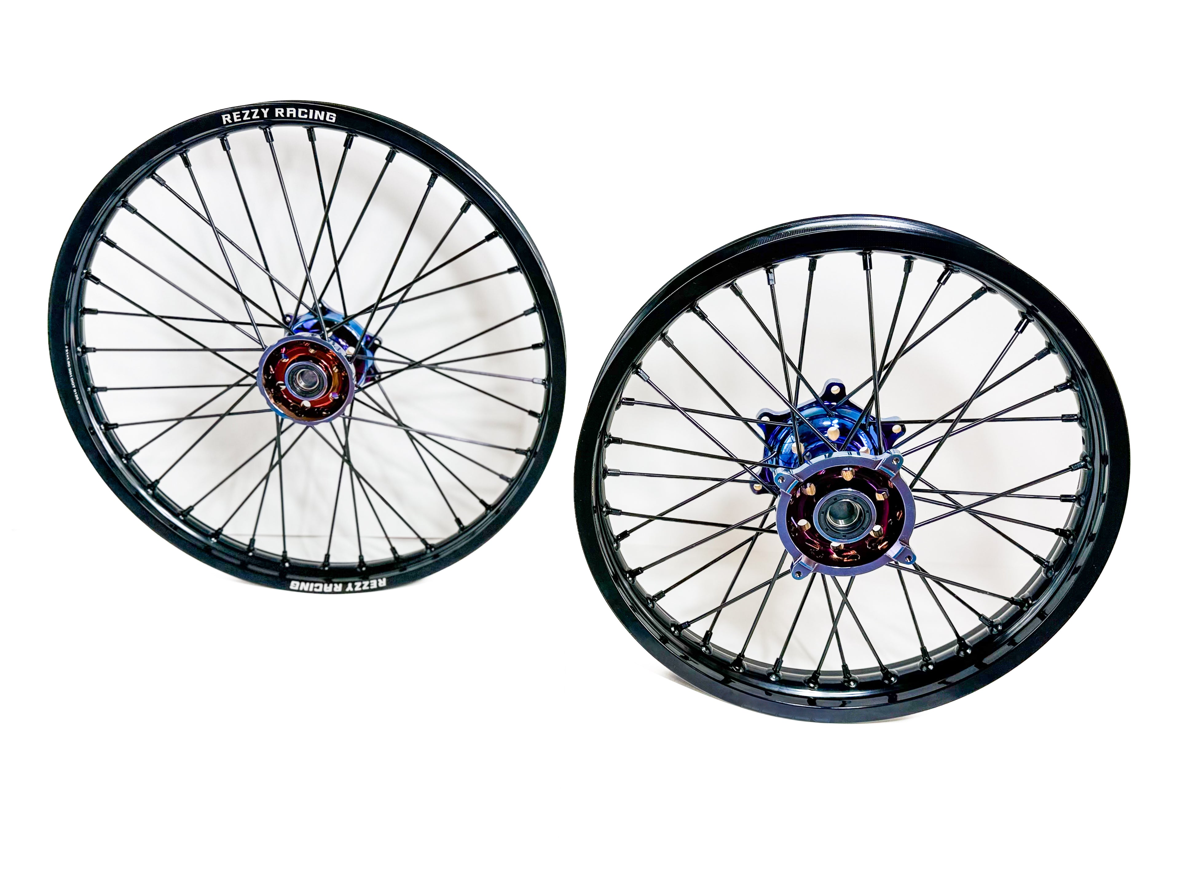 Rezzy Racing Aluminum Wheel Set–  BLACK Rims - Blue Hubs 21x19