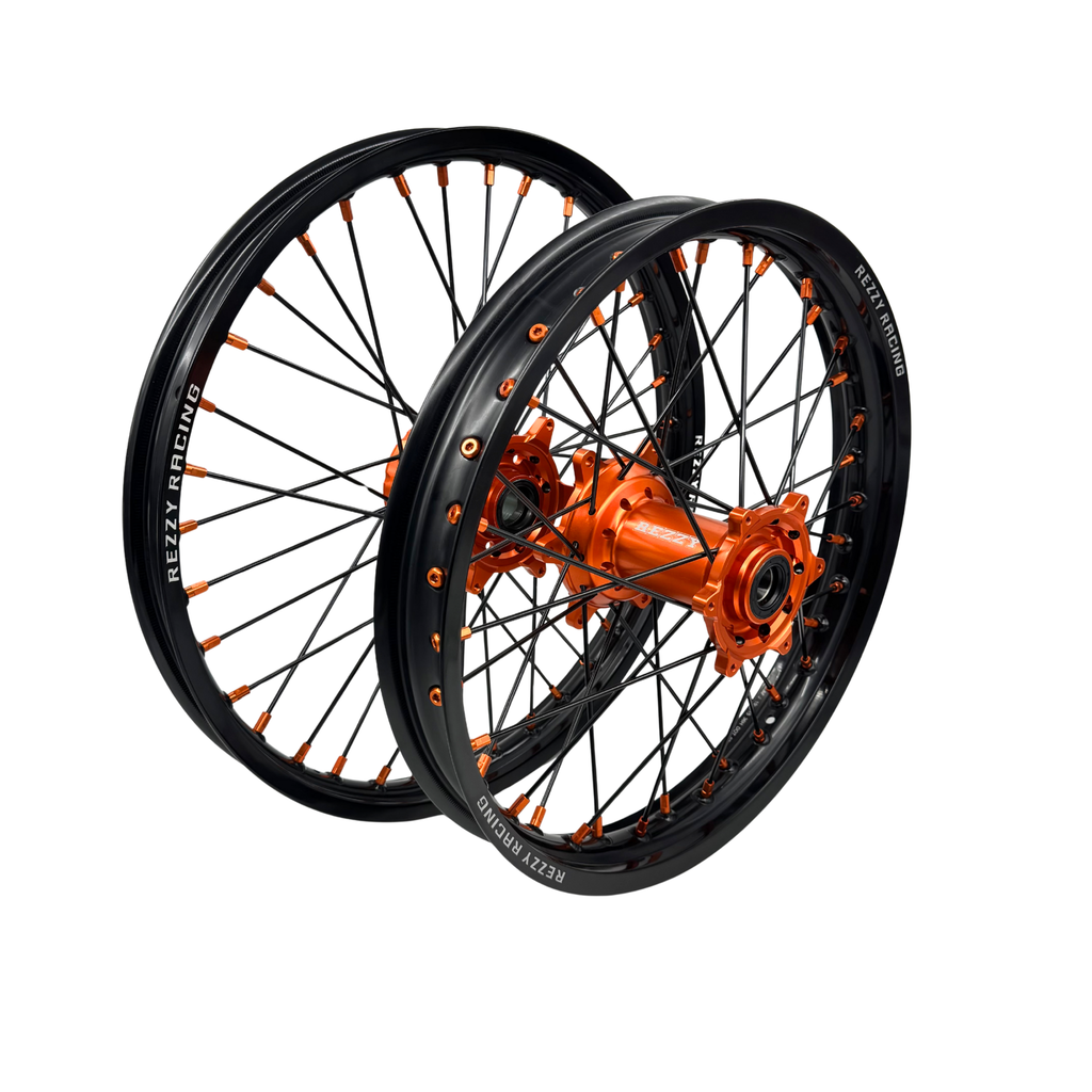 Rezzy Racing KTM SX125-450 Wheel Set Orange/Black - Black Spokes
